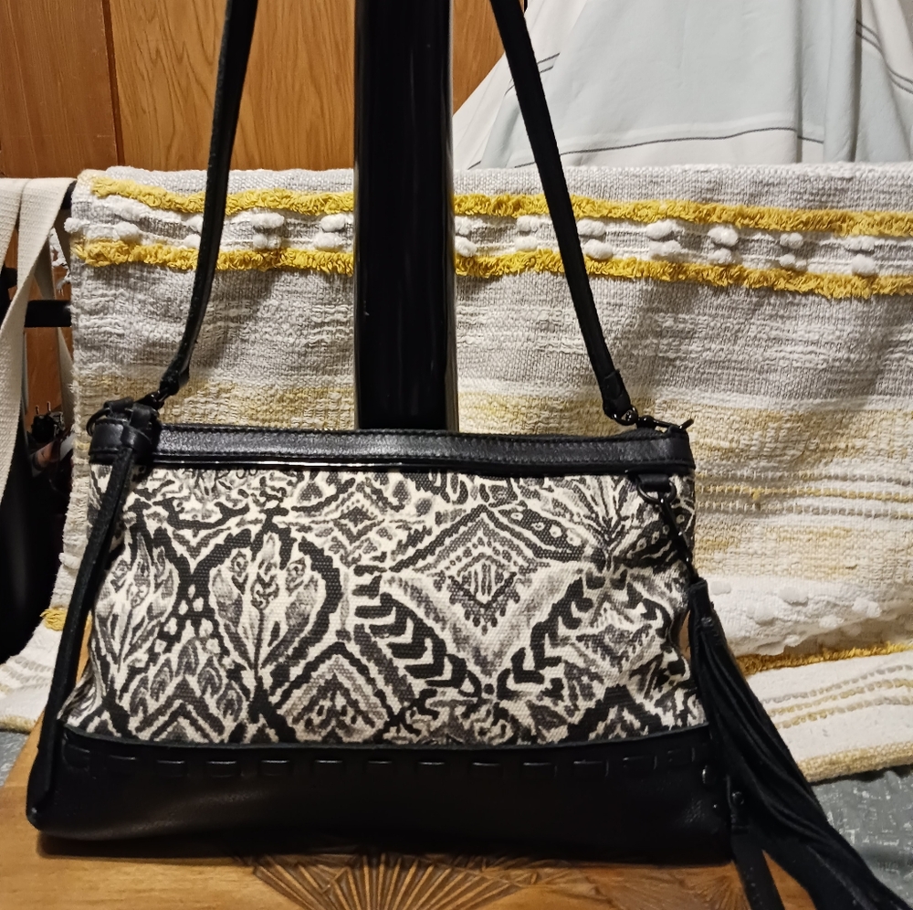 5 For $25! Sakroots Gypset Crossbody Leather/ Jute Bag Black- White- Grey Euc